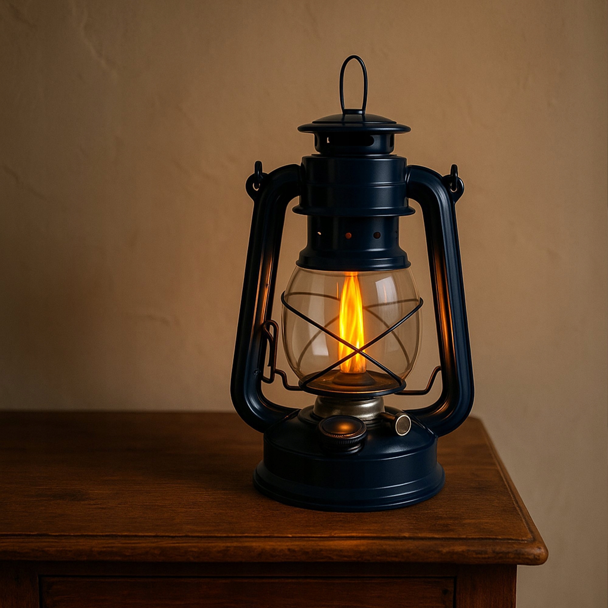 modra-petrolejova-lampa-na-stole-zapnuta
